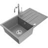 Mexen Bruno 1-Bowl Granite Sink with Drainer and Carla Kitchen Faucet, Gray - 6513-71-670700-00