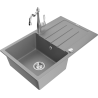 Mexen Bruno 1-compartment granite sink with a drip tray and kitchen mixer tap Carla, Grey - 6513-71-670700-00
