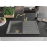 Mexen Bruno granite kitchen sink 1-bowl with drainer and Carla kitchen tap, grey - 6513-71-670700-50