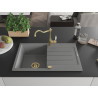 Mexen Bruno granite kitchen sink 1-bowl with drainer and kitchen faucet Carla, gray - 6513-71-670700-50