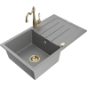 Mexen Bruno granite kitchen sink 1-bowl with drainer and Carla kitchen faucet, gray - 6513-71-670700-50