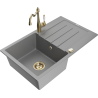 Mexen Bruno granite kitchen sink 1-bowl with drainer and Carla kitchen tap, grey - 6513-71-670700-50