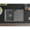 Mexen Bruno 1-bowl granite sink with drainer and kitchen faucet Carla, gray - 6513-71-670700-70
