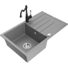 Mexen Bruno 1-bowl granite sink with drainer and kitchen faucet Carla, gray - 6513-71-670700-70