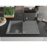 Mexen Bruno granite kitchen sink single bowl with drainer and kitchen faucet Carla, gray - 6513-71-670700-70