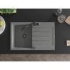 Mexen Bruno 1-bowl granite sink with drainer and Carla kitchen faucet, gray - 6513-71-670700-70-B