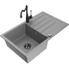 Mexen Bruno 1-compartment granite sink with a drip tray and kitchen mixer tap Carla, Grey - 6513-71-670700-70-B