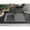 Mexen Bruno 1-bowl granite sink with drainer and Carla kitchen faucet, gray - 6513-71-670700-70-B