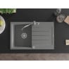 Mexen Bruno single-bowl granite sink with drainer and Carla kitchen faucet, gray - 6513-71-670700-71