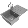 Mexen Bruno 1-compartment granite sink with a drip tray and kitchen mixer tap Carla, Grey - 6513-71-670700-71