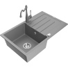 Mexen Bruno single-bowl granite sink with drainer and Carla kitchen faucet, gray - 6513-71-670700-71