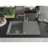 Mexen Bruno single-bowl granite sink with drainer and Carla kitchen faucet, gray - 6513-71-670700-71