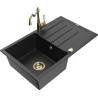 Mexen Bruno granit sink 1-bowl with drainer and Carla kitchen faucet, black/silver metallic - 6513-73-670700-50