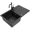 Mexen Bruno 1-compartment granite sink with a drip tray and kitchen mixer tap Carla, Black/Silver metallic - 6513-73-670700-70-B
