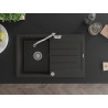 Mexen Bruno 1-bowl granite sink with drainer and Carla kitchen faucet, black/golden metallic - 6513-75-670700-00
