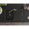 Mexen Bruno granite kitchen sink 1-bowl with drainer and kitchen faucet Carla, black/golden metallic - 6513-75-670700-50-B