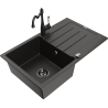 Mexen Bruno granite kitchen sink 1-bowl with drainer and kitchen faucet Carla, black/gold metallic - 6513-75-670700-70-B