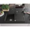 Mexen Bruno granite kitchen sink 1-bowl with drainer and Carla kitchen faucet, black/gold metallic - 6513-75-670700-70