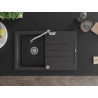 Mexen Bruno granite kitchen sink single-bowl with drainer and kitchen faucet Carla, speckled black - 6513-76-670700-00