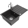 Mexen Bruno granite kitchen sink single-bowl with drainer and kitchen faucet Carla, speckled black - 6513-76-670700-00