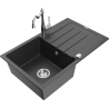 Mexen Bruno granite single-bowl kitchen sink with drainer and Carla kitchen faucet, speckled black - 6513-76-670700-00