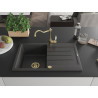 Mexen Bruno granite kitchen sink 1-bowl with drainer and kitchen faucet Carla, black speckled - 6513-76-670700-50