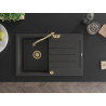 Mexen Bruno granite kitchen sink 1-bowl with drainer and kitchen tap Carla, black speckled - 6513-76-670700-50