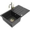 Mexen Bruno granite kitchen sink 1-bowl with drainer and kitchen faucet Carla, black speckled - 6513-76-670700-50