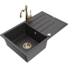 Mexen Bruno granite kitchen sink 1-bowl with drainer and kitchen tap Carla, black speckled - 6513-76-670700-50