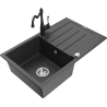 Mexen Bruno granite kitchen sink 1-bowl with drainer and Carla kitchen faucet, speckled black - 6513-76-670700-70