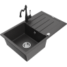 Mexen Bruno granite sink 1-bowl with drainer and Carla kitchen tap, black speckled - 6513-76-670700-70