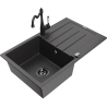 Mexen Bruno granite kitchen sink 1-bowl with drainer and Carla kitchen faucet, black speckled - 6513-76-670700-70-B