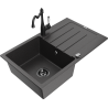 Mexen Bruno granite sink 1-bowl with drainer and kitchen faucet Carla, black speckled - 6513-76-670700-70-B