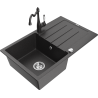 Mexen Bruno 1-bowl granite sink with drainer and Carla kitchen faucet, black speckled - 6513-76-670700-76