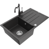 Mexen Bruno 1-compartment granite sink with a drip tray and kitchen mixer tap Carla, spotted black - 6513-76-670700-76
