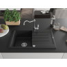 Mexen Bruno granite kitchen sink with 1-bowl, drainer, and kitchen faucet Carla, black - 6513-77-670700-00