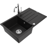 Mexen Bruno granite kitchen sink 1-chamber with drainer and kitchen faucet Carla, black - 6513-77-670700-00