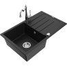 Mexen Bruno granite kitchen sink with 1-bowl, drainer, and kitchen faucet Carla, black - 6513-77-670700-00