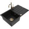 Mexen Bruno granite kitchen sink 1-bowl with drainer and Carla kitchen faucet, black - 6513-77-670700-50
