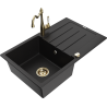 Mexen Bruno granite kitchen sink 1-bowl with drainer and kitchen faucet Carla, black - 6513-77-670700-50