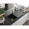 Mexen Bruno granite kitchen sink 1-bowl with drainer and kitchen faucet Carla, black - 6513-77-670700-50