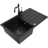 Mexen Bruno 1-compartment granite sink with a drip tray and kitchen mixer tap Carla, Black - 6513-77-670700-70-B