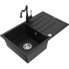 Mexen Bruno granite kitchen sink single-bowl with drainer and kitchen faucet Carla, black - 6513-77-670700-70