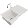 Mexen Cesar granite kitchen sink with one bowl, drainer, and kitchen faucet Carla, white - 6514-20-670700-00