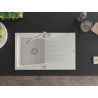Mexen Cesar 1-bowl granite sink with drainer and Carla kitchen faucet, white - 6514-20-670700-00