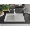 Mexen Cesar 1-bowl granite sink with drainer and Carla kitchen faucet, white - 6514-20-670700-20