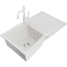Mexen Cesar granite kitchen sink 1-bowl with drainer and kitchen faucet Carla, white - 6514-20-670700-20