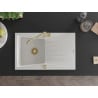 Mexen Cesar granite kitchen sink 1-bowl with drainer and Carla kitchen tap, white - 6514-20-670700-50