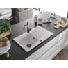 Mexen Cesar 1-bowl granite sink with drainer and Carla kitchen tap, white - 6514-20-670700-70