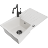 Mexen Cesar 1-bowl granite sink with drainer and kitchen faucet Carla, white - 6514-20-670700-70